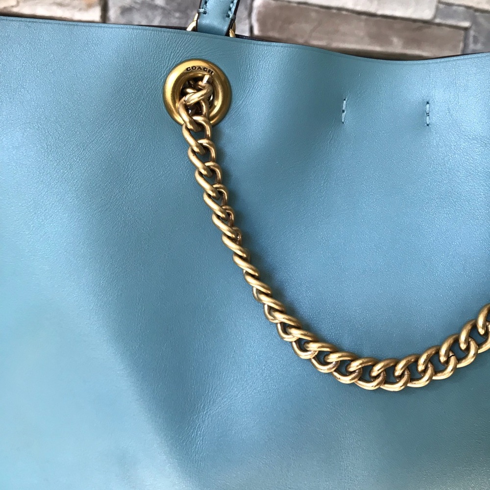 Coach Signature Chain Central Leather Tote, - Picture 9 of 16